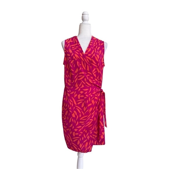 Fortune + Ivy Dresses & Skirts - Fortune + Ivy Bright Pink Orange Sleeveless Faux Wrap Women Size M Knee Length